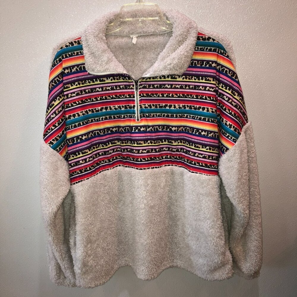Sunshine Rodeos Womens XL Cream Fleece Aztec 1/4 Zip Pullover Jacket Pockets - Picture 4 of 8